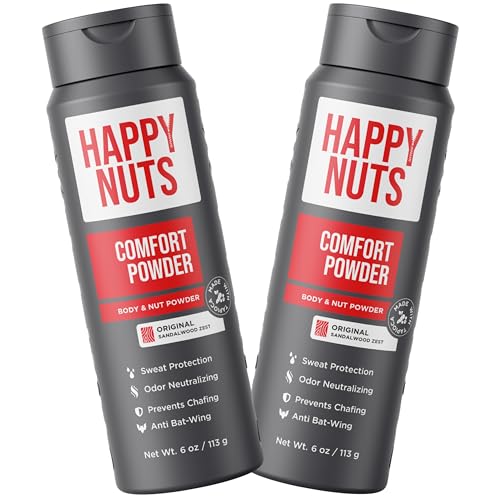 Happy Nuts Comfort Powder  AntiChafing Sweat Defense  Odor Control for the Groin Feet and Body  Body Powder for Men 2 PACK